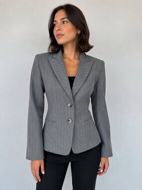 Antonio Melani Gray Pinstripe Blazer Jacket Womens Size 4 Two Button Career Work
